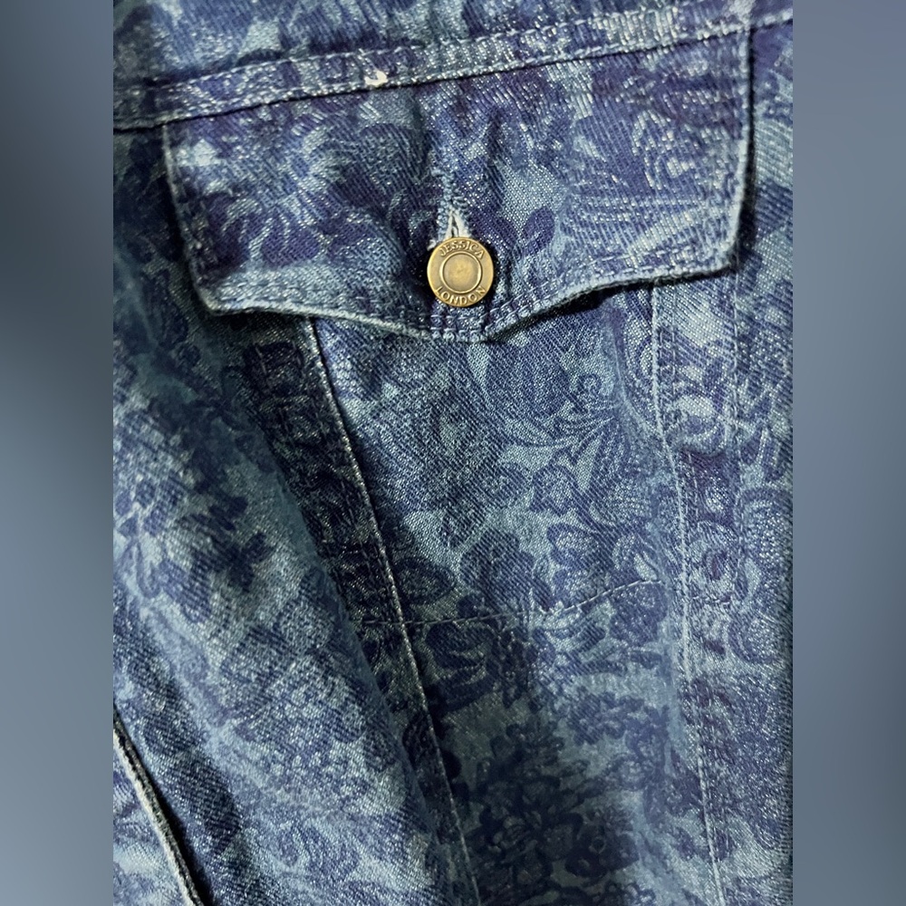 Vintage Jessica London Plus Size Denim Jacket 34W Floral Print Shacket Oversized - Picture 8 of 10